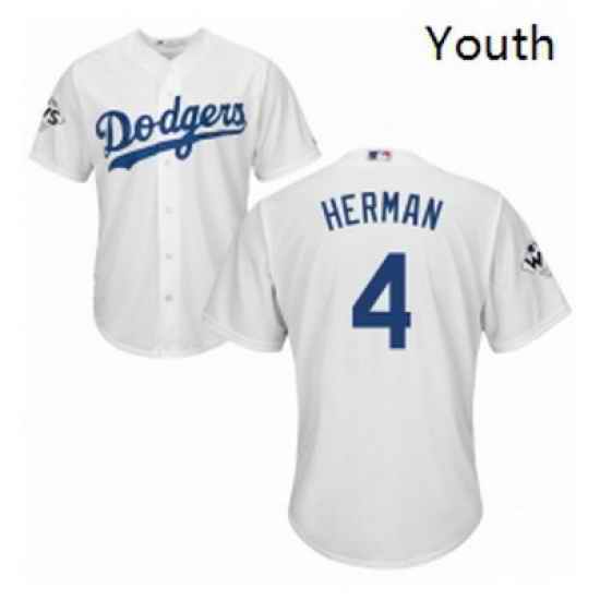 Youth Majestic Los Angeles Dodgers 4 Babe Herman Authentic White Home 2017 World Series Bound Cool Base MLB Jersey